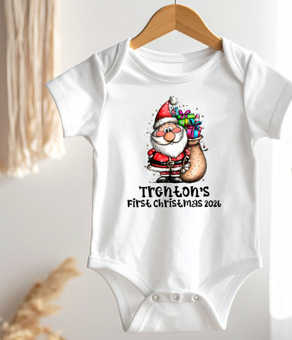 Personalized Baby First Christmas Santa Bodysuit – Custom Name & Year Holiday Outfit Keepsake
