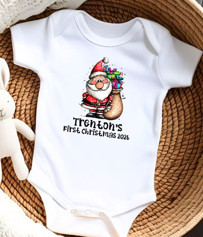 Personalized Baby First Christmas Santa Bodysuit – Custom Name & Year Holiday Outfit Keepsake