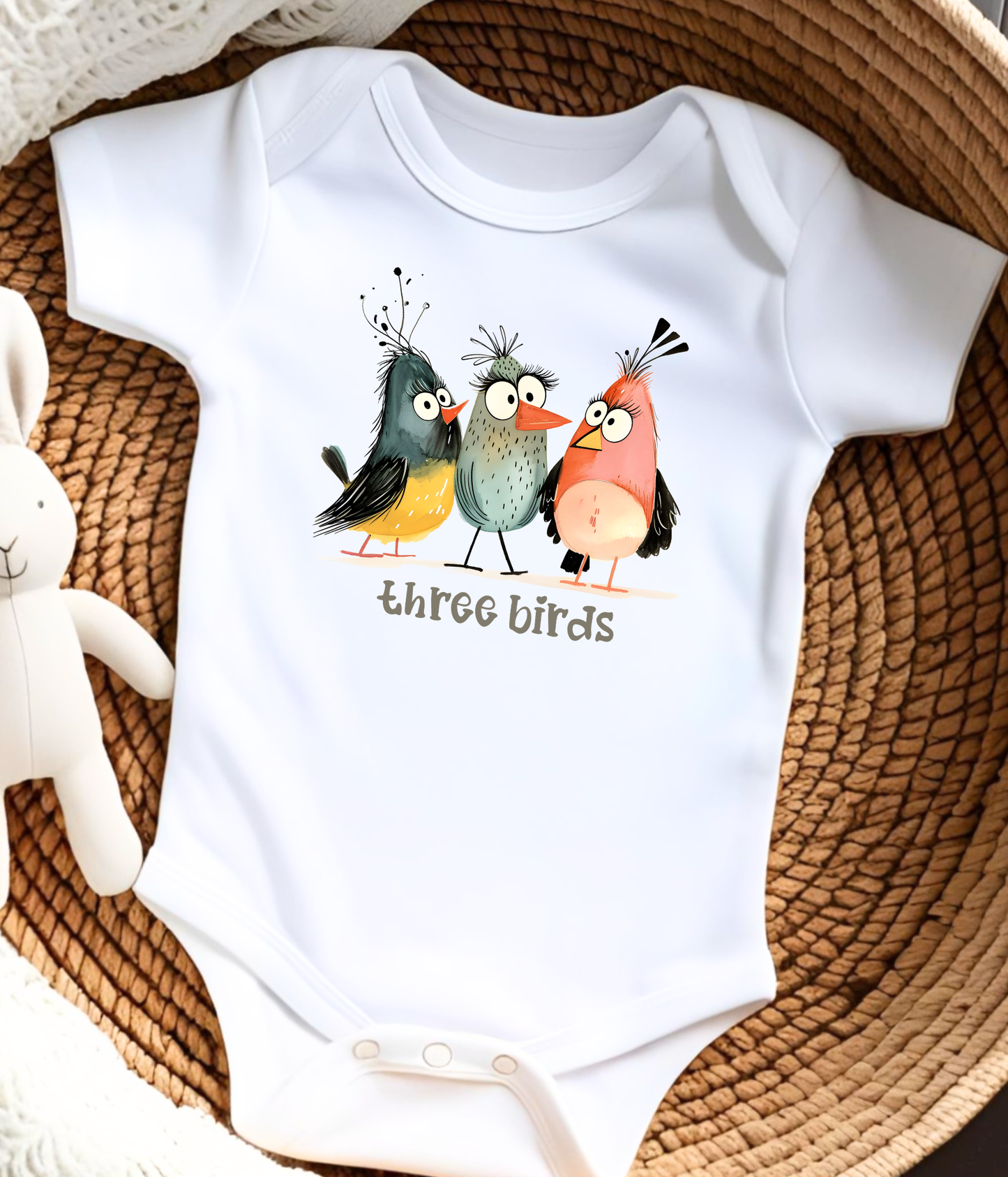 Three Birds Baby Bodysuit – Cute Counting Outfit, Early Learning Baby Clothes