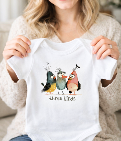 Three Birds Baby Bodysuit – Cute Counting Outfit, Early Learning Baby Clothes