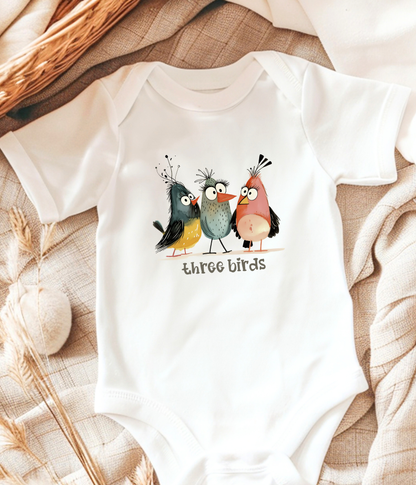 Three Birds Baby Bodysuit – Cute Counting Outfit, Early Learning Baby Clothes