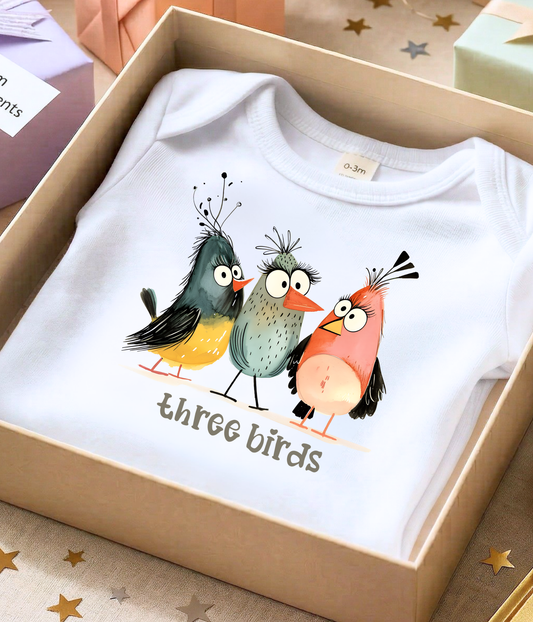 Three Birds Baby Bodysuit – Cute Counting Outfit, Early Learning Baby Clothes