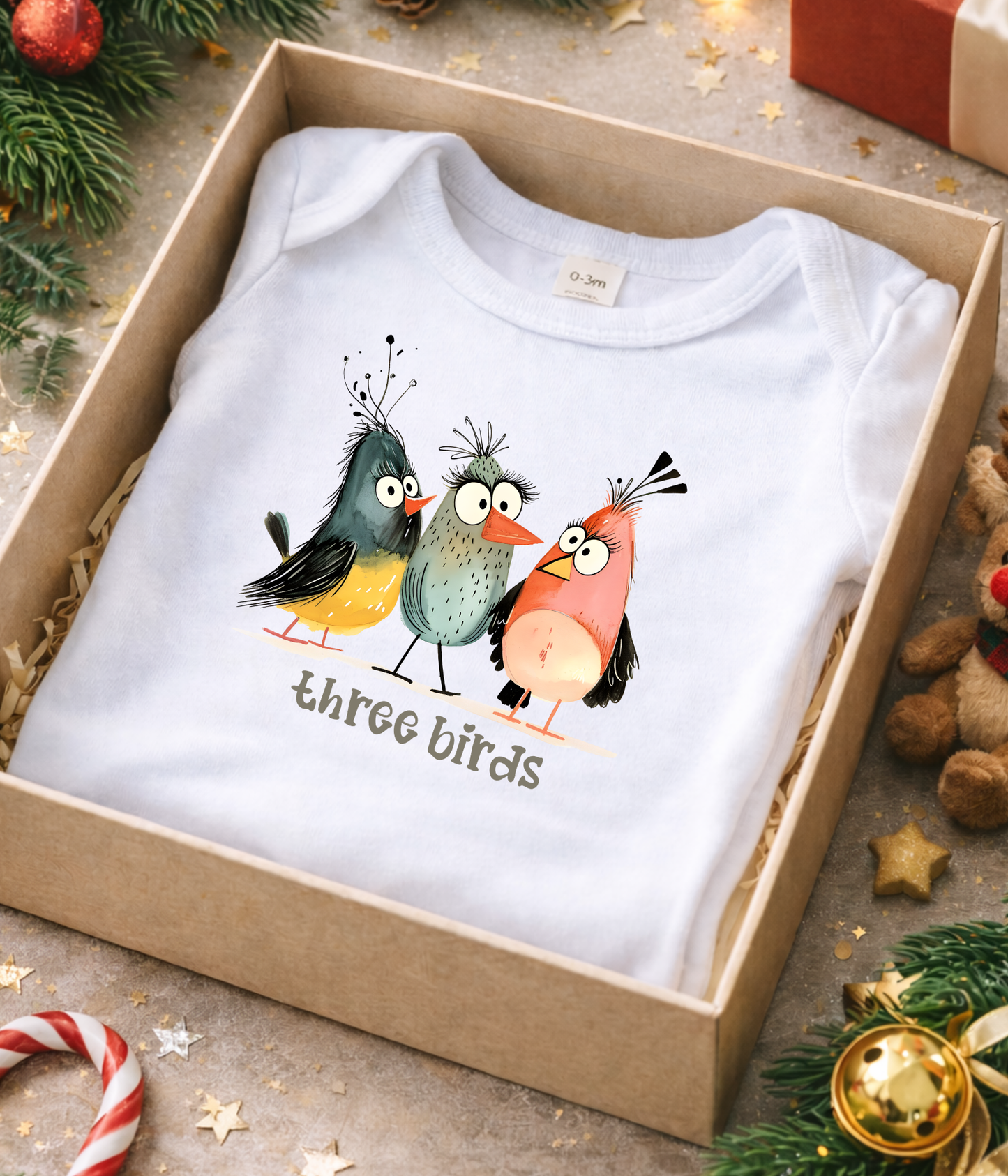 Three Birds Baby Bodysuit – Cute Counting Outfit, Early Learning Baby Clothes
