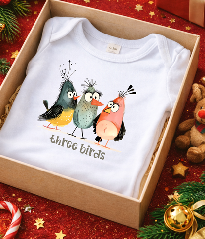 Three Birds Baby Bodysuit – Cute Counting Outfit, Early Learning Baby Clothes