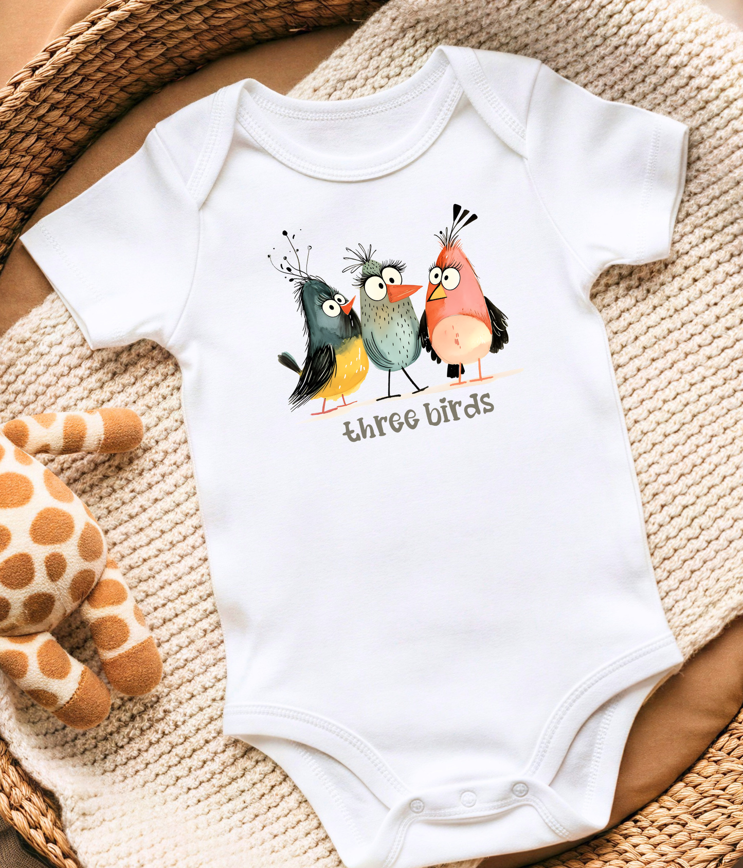 Three Birds Baby Bodysuit – Cute Counting Outfit, Early Learning Baby Clothes