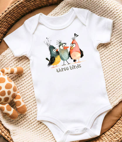 Three Birds Baby Bodysuit – Cute Counting Outfit, Early Learning Baby Clothes