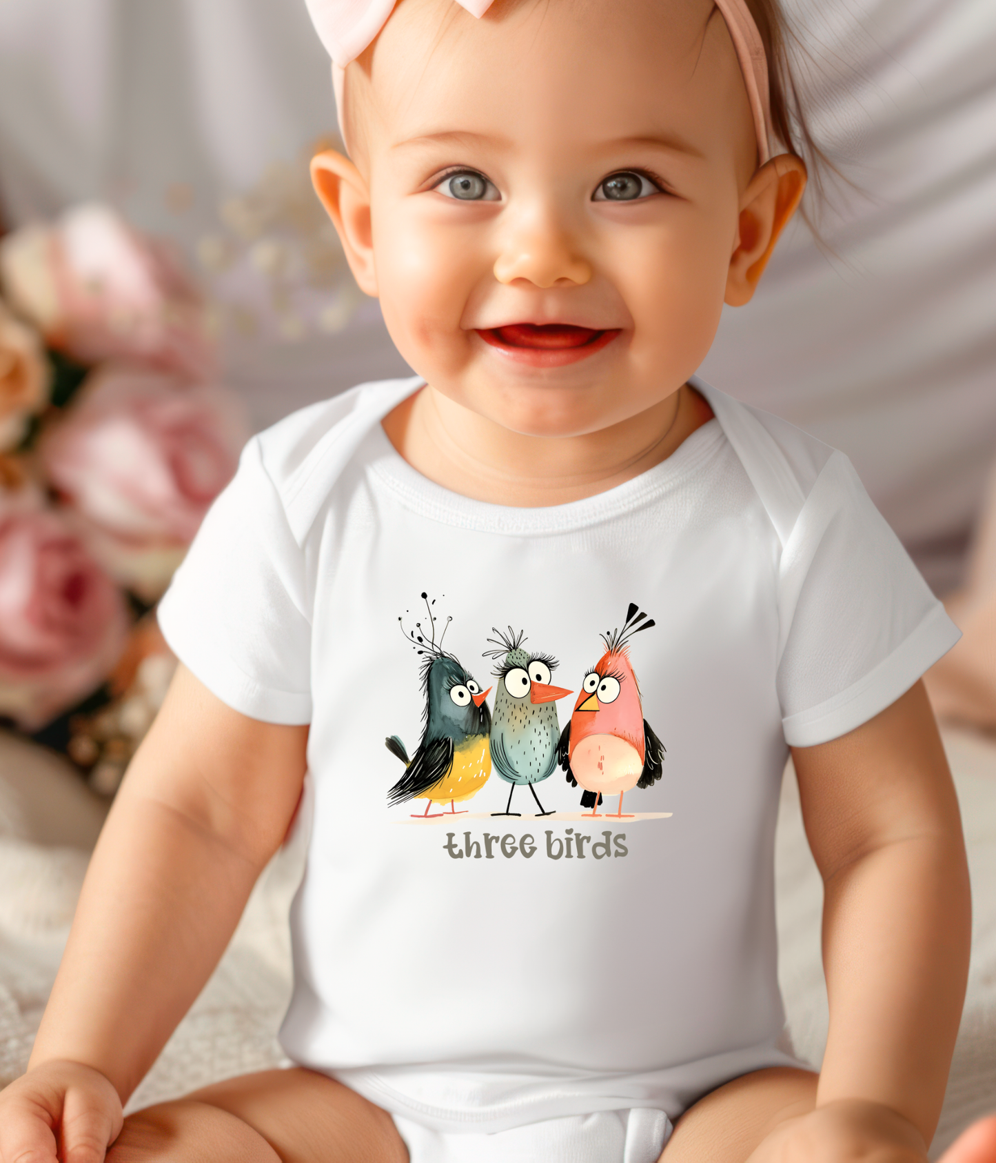 Three Birds Baby Bodysuit – Cute Counting Outfit, Early Learning Baby Clothes