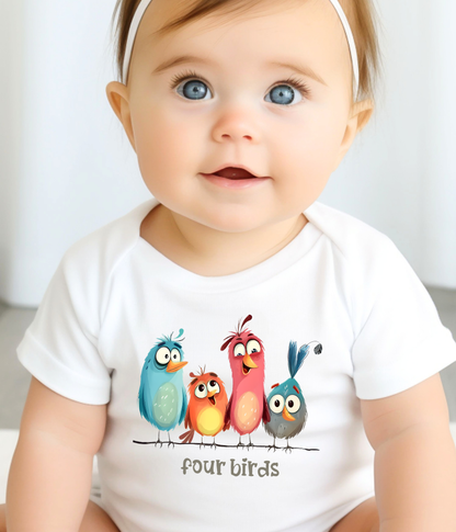 Four Birds Baby Bodysuit – Cute Counting Outfit, Early Learning Baby Clothes