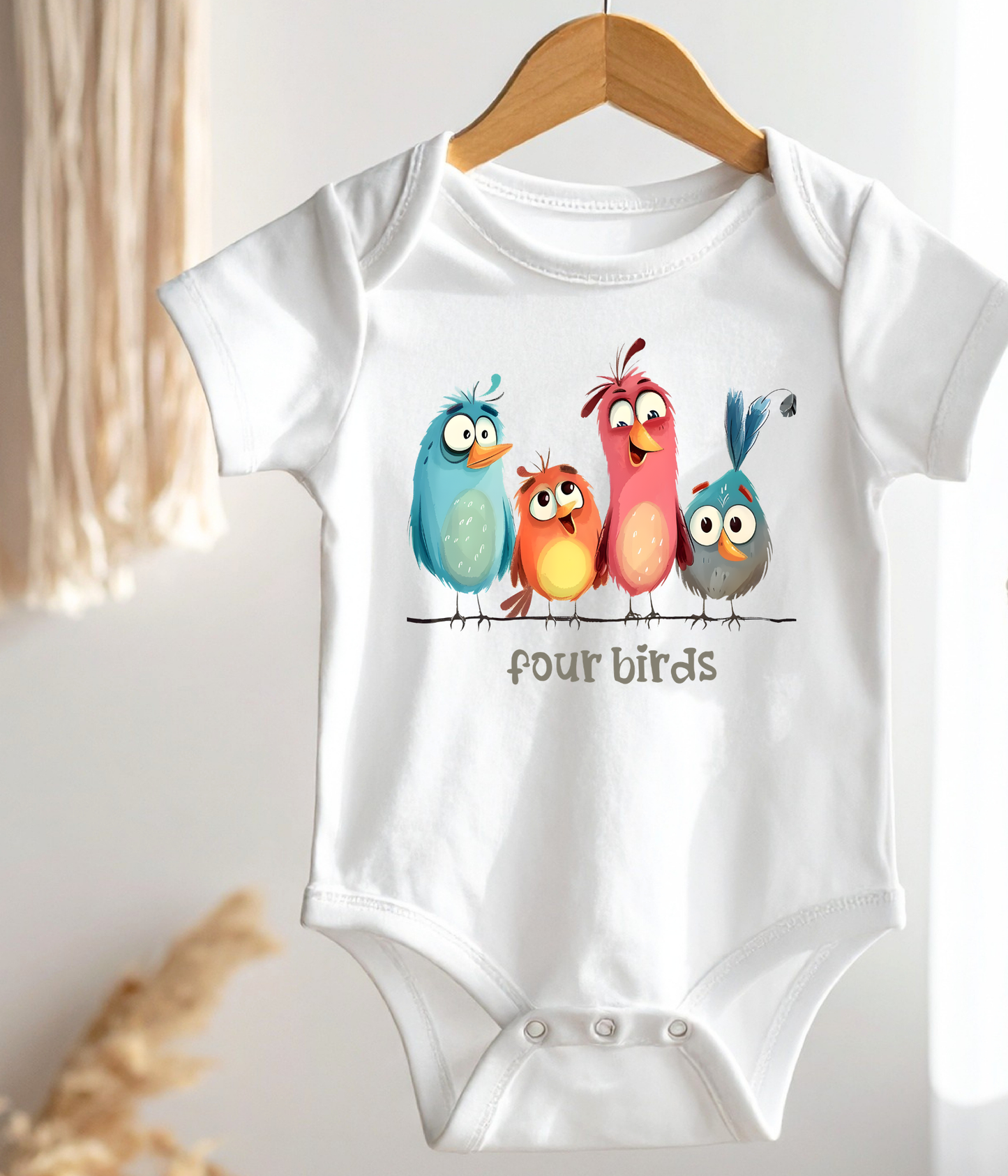 Four Birds Baby Bodysuit – Cute Counting Outfit, Early Learning Baby Clothes