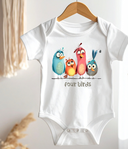 Four Birds Baby Bodysuit – Cute Counting Outfit, Early Learning Baby Clothes