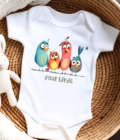 Four Birds Baby Bodysuit – Cute Counting Outfit, Early Learning Baby Clothes