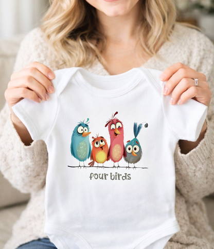 Four Birds Baby Bodysuit – Cute Counting Outfit, Early Learning Baby Clothes