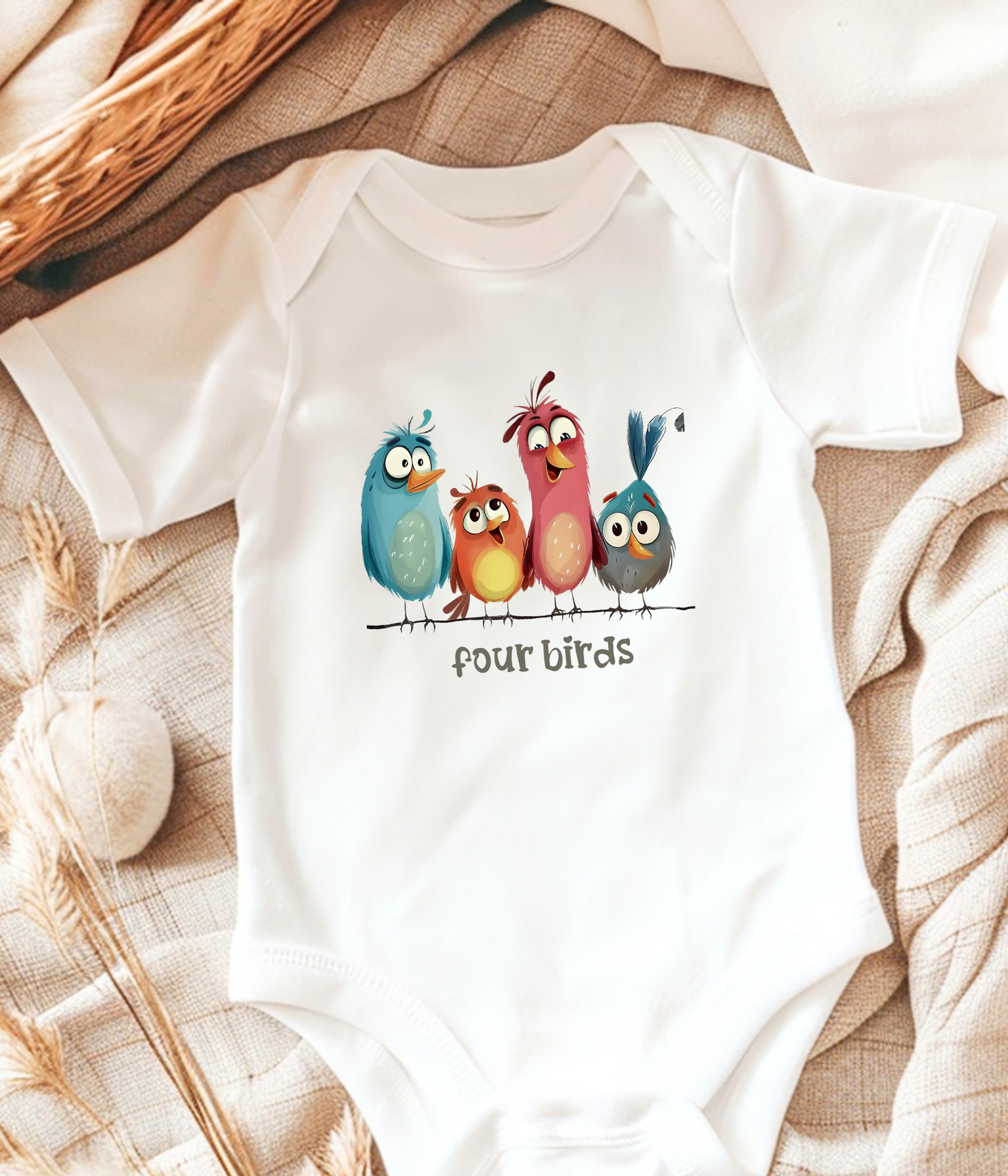 Four Birds Baby Bodysuit – Cute Counting Outfit, Early Learning Baby Clothes