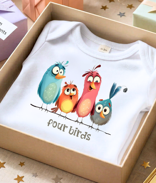 Four Birds Baby Bodysuit – Cute Counting Outfit, Early Learning Baby Clothes