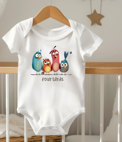 Four Birds Baby Bodysuit – Cute Counting Outfit, Early Learning Baby Clothes