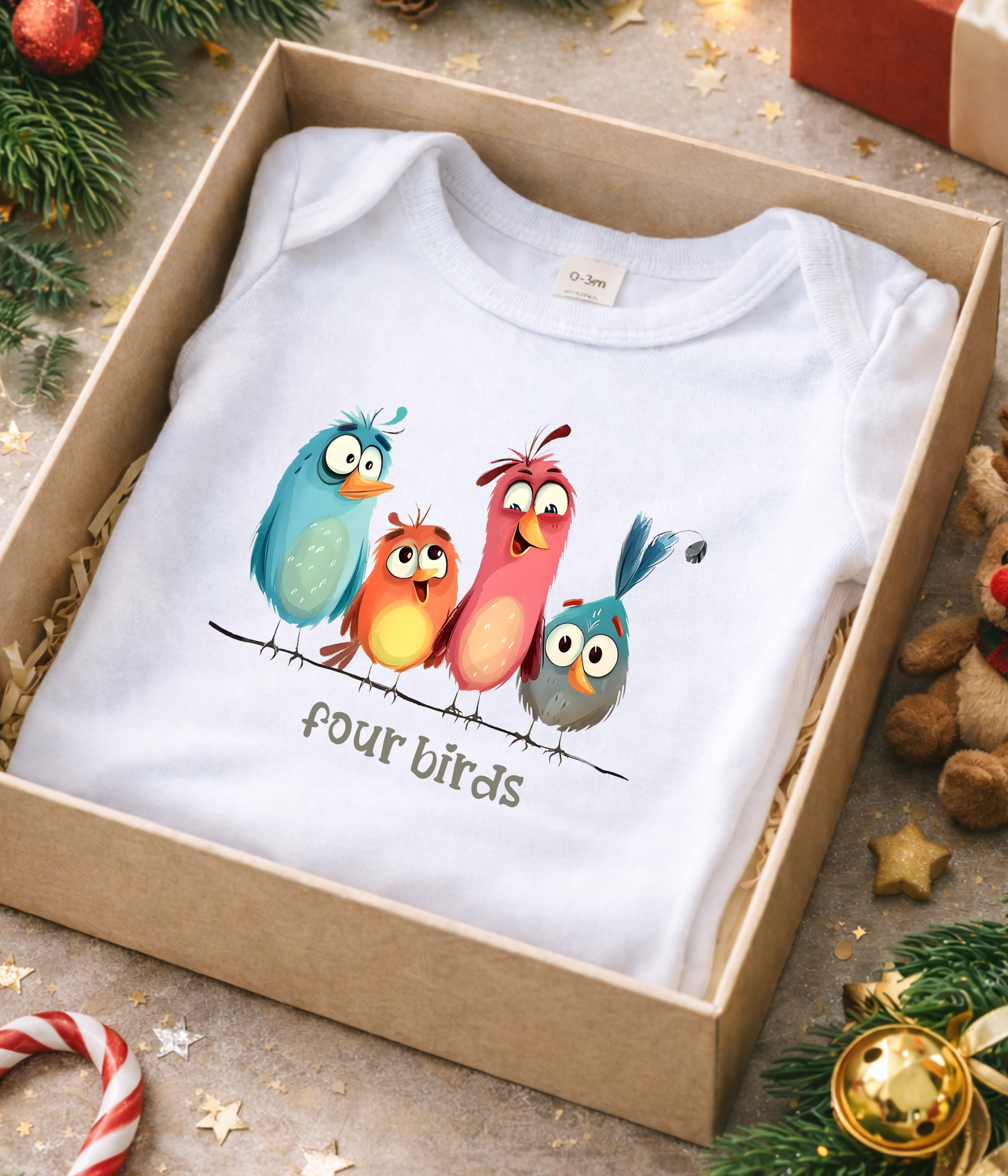 Four Birds Baby Bodysuit – Cute Counting Outfit, Early Learning Baby Clothes