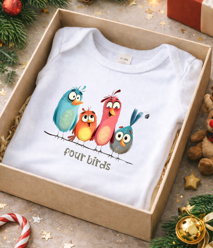 Four Birds Baby Bodysuit – Cute Counting Outfit, Early Learning Baby Clothes