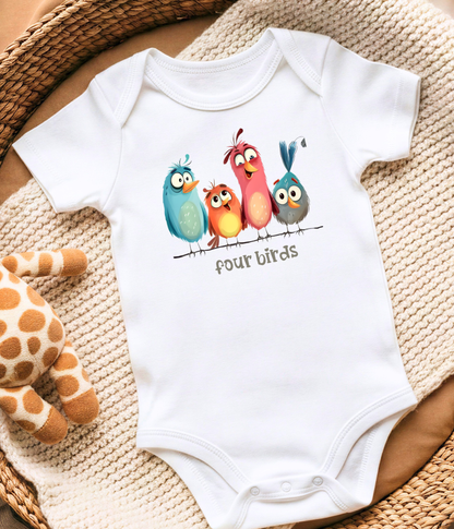 Four Birds Baby Bodysuit – Cute Counting Outfit, Early Learning Baby Clothes