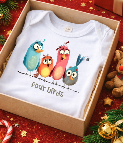 Four Birds Baby Bodysuit – Cute Counting Outfit, Early Learning Baby Clothes