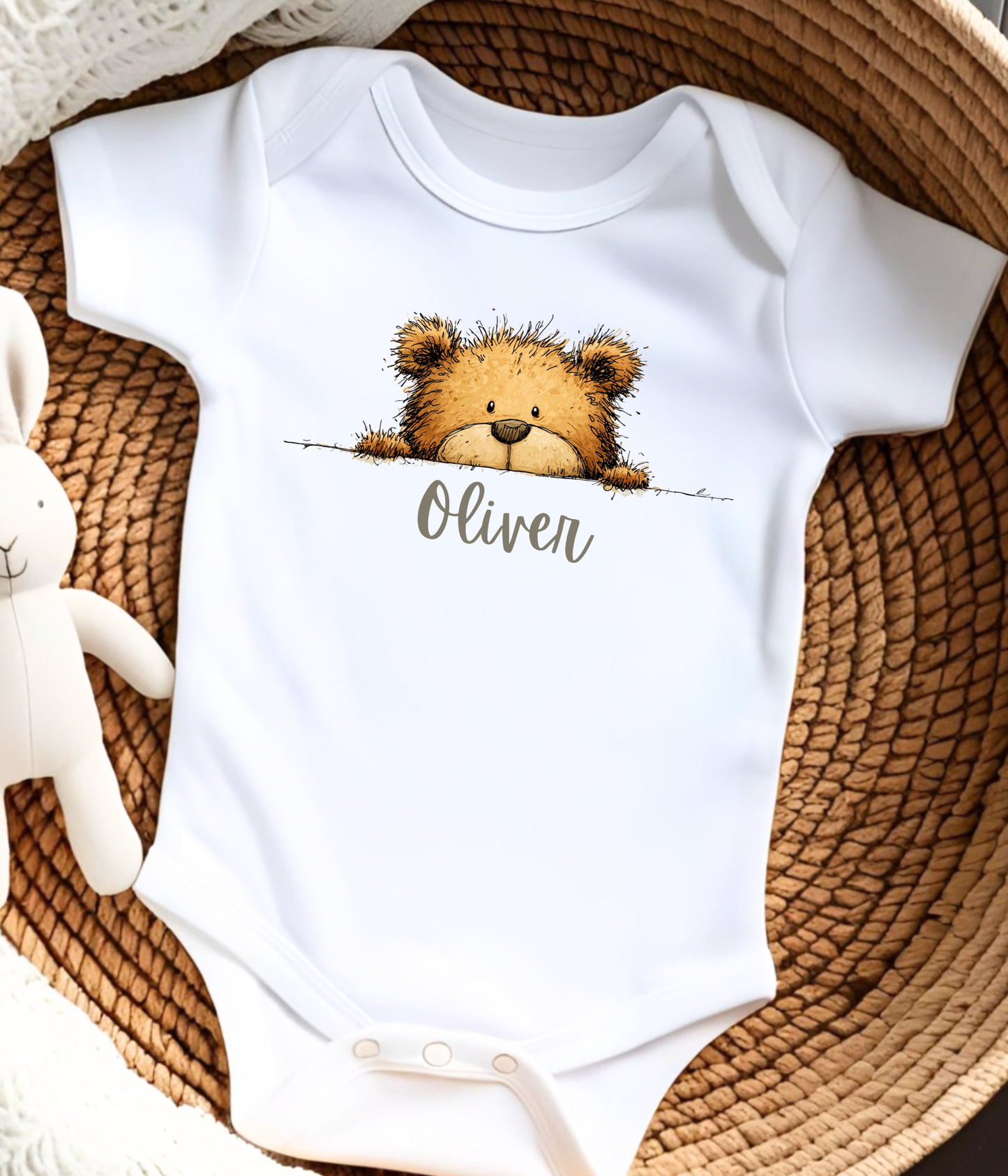 Peekaboo Bear Personalized Baby Bodysuit – Custom Name Keepsake Gift