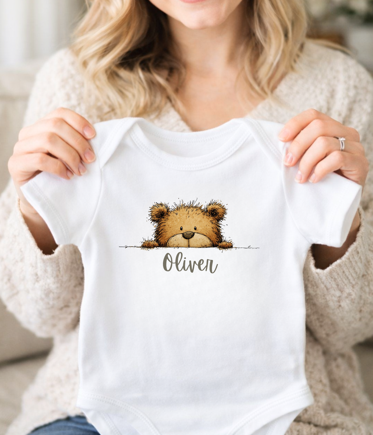 Peekaboo Bear Personalized Baby Bodysuit – Custom Name Keepsake Gift
