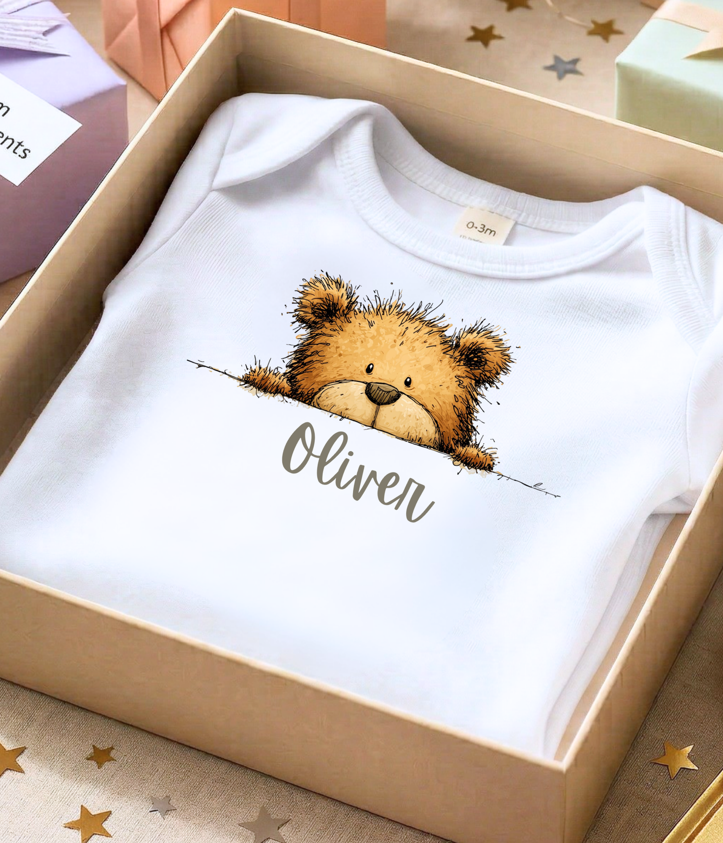 Peekaboo Bear Personalized Baby Bodysuit – Custom Name Keepsake Gift