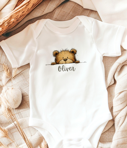 Peekaboo Bear Personalized Baby Bodysuit – Custom Name Keepsake Gift
