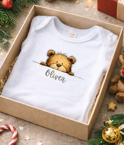 Peekaboo Bear Personalized Baby Bodysuit – Custom Name Keepsake Gift