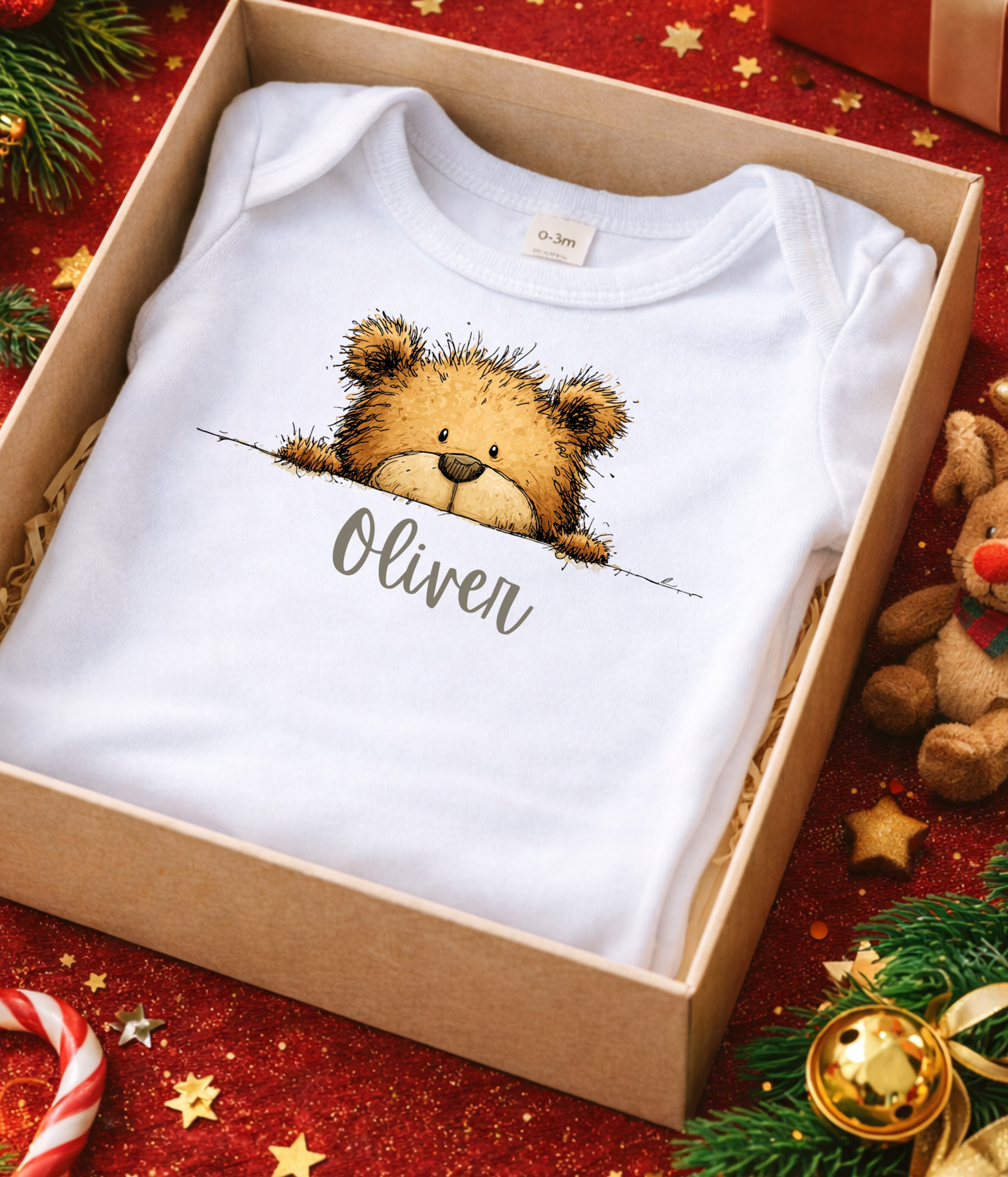 Peekaboo Bear Personalized Baby Bodysuit – Custom Name Keepsake Gift