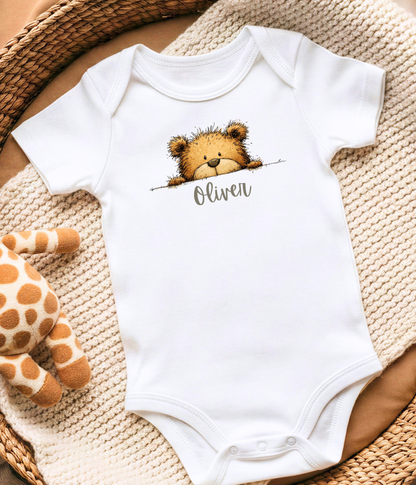 Peekaboo Bear Personalized Baby Bodysuit – Custom Name Keepsake Gift