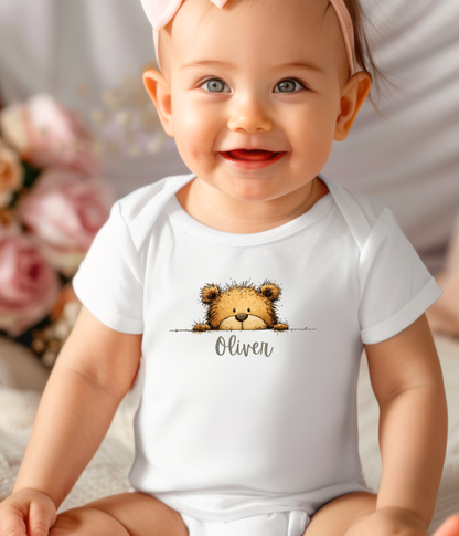 Peekaboo Bear Personalized Baby Bodysuit – Custom Name Keepsake Gift