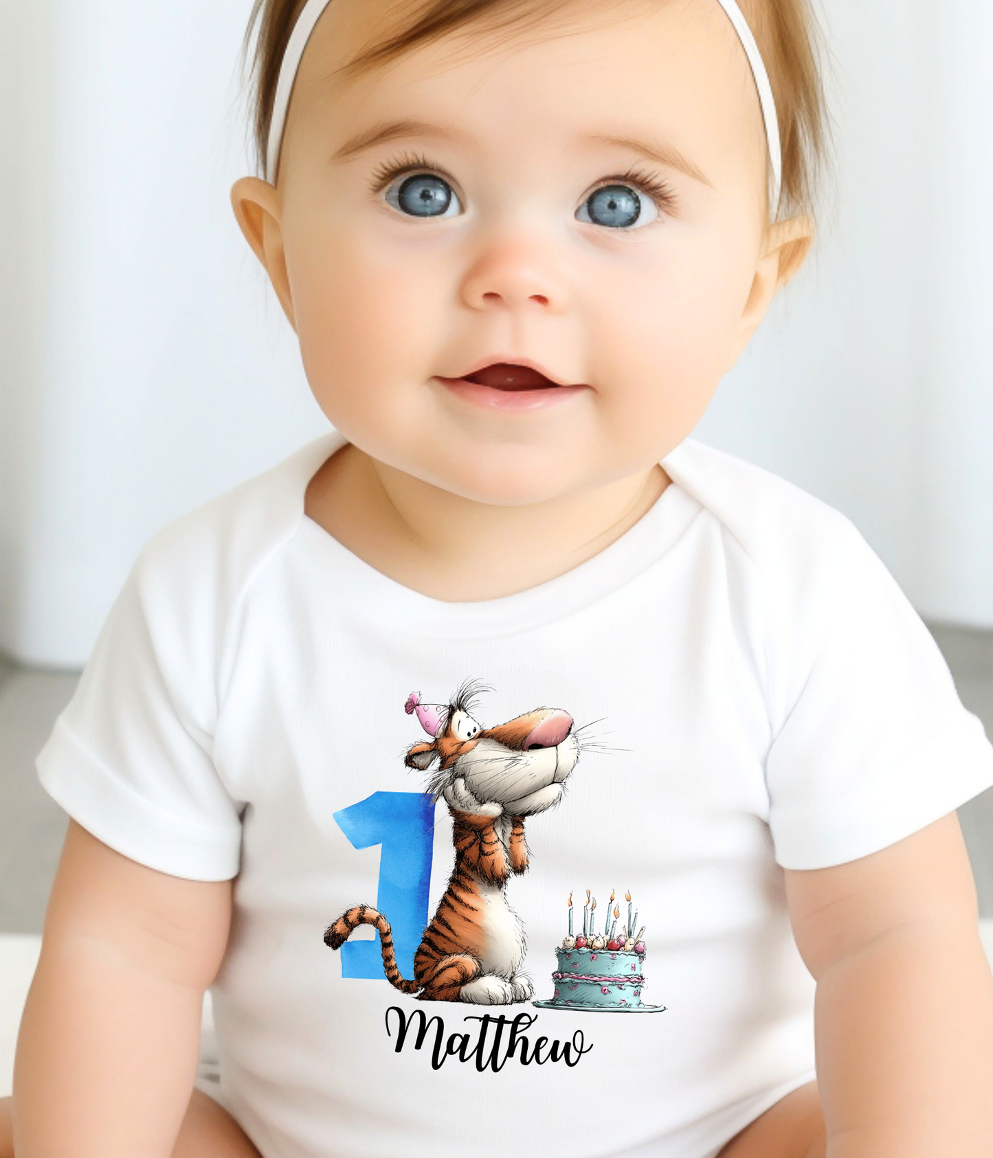 Personalized First Birthday Outfit – Baby Bodysuit with Adorable Tiger Design