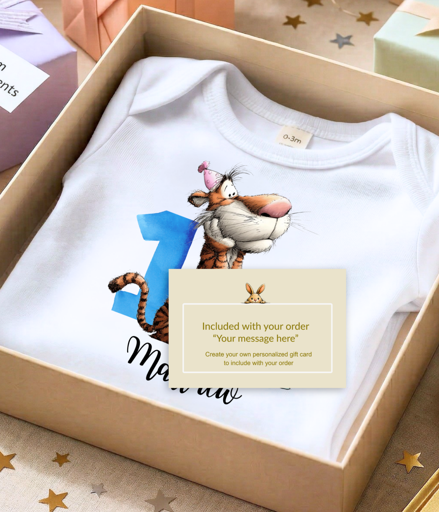Personalized First Birthday Outfit – Baby Bodysuit with Adorable Tiger Design