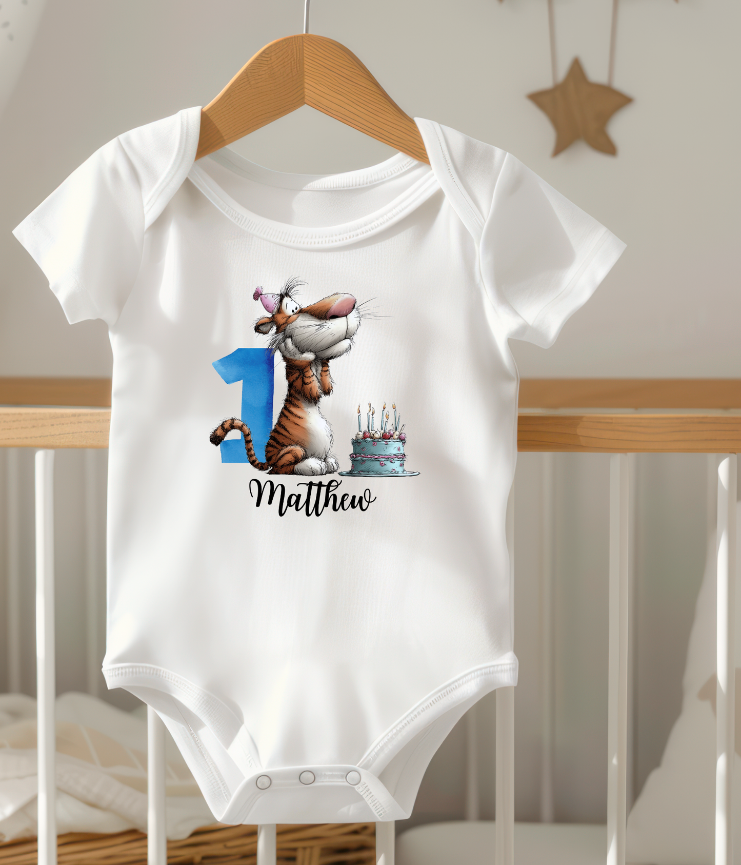 Personalized First Birthday Outfit – Baby Bodysuit with Adorable Tiger Design