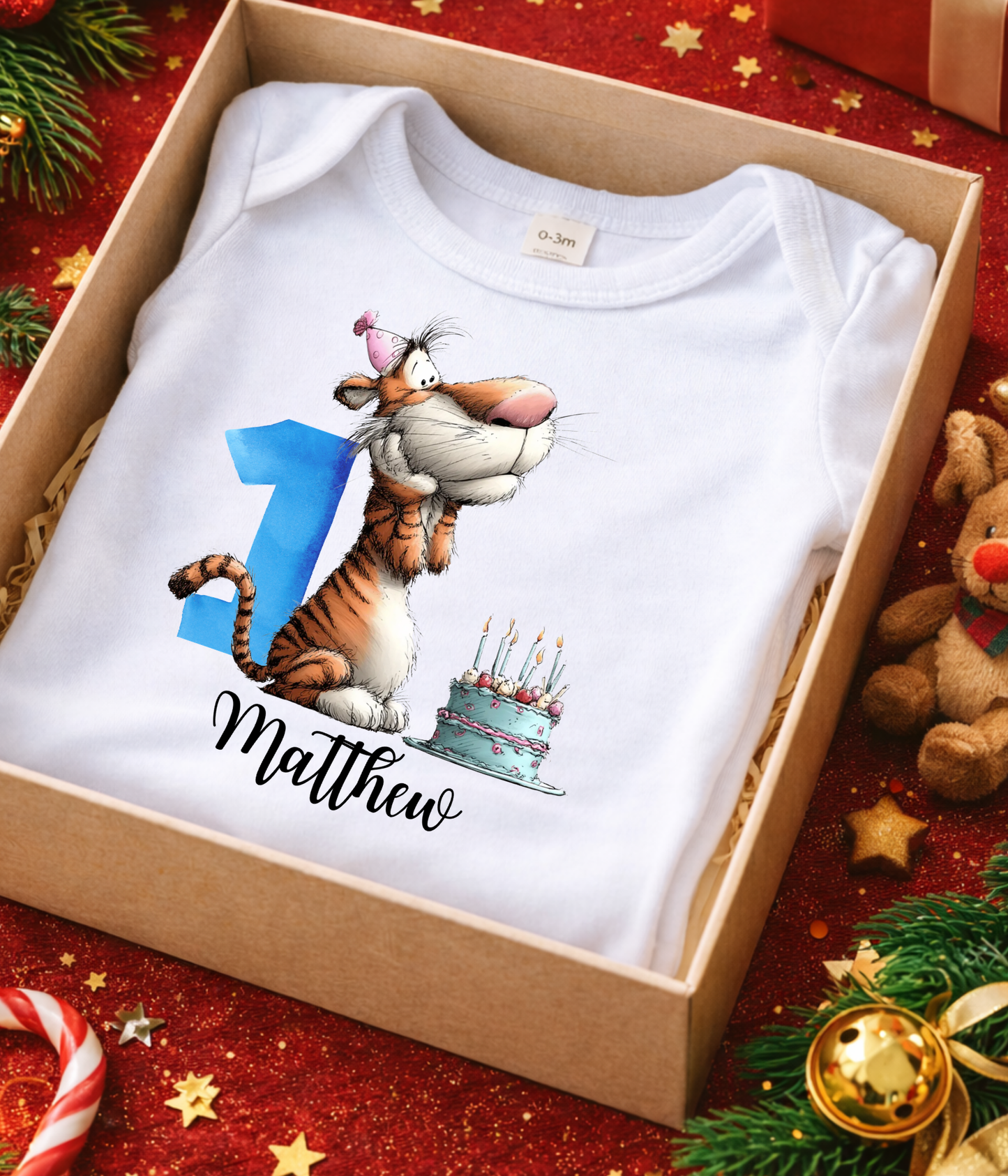 Personalized First Birthday Outfit – Baby Bodysuit with Adorable Tiger Design