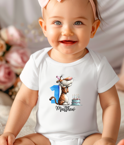 Personalized First Birthday Outfit – Baby Bodysuit with Adorable Tiger Design