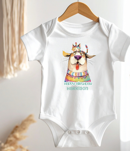 Puppy Birthday Baby Bodysuit That Is Personalized