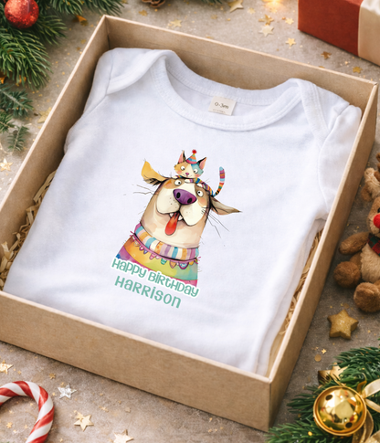 Puppy Birthday Baby Bodysuit That Is Personalized