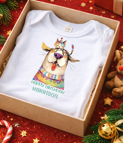 Puppy Birthday Baby Bodysuit That Is Personalized