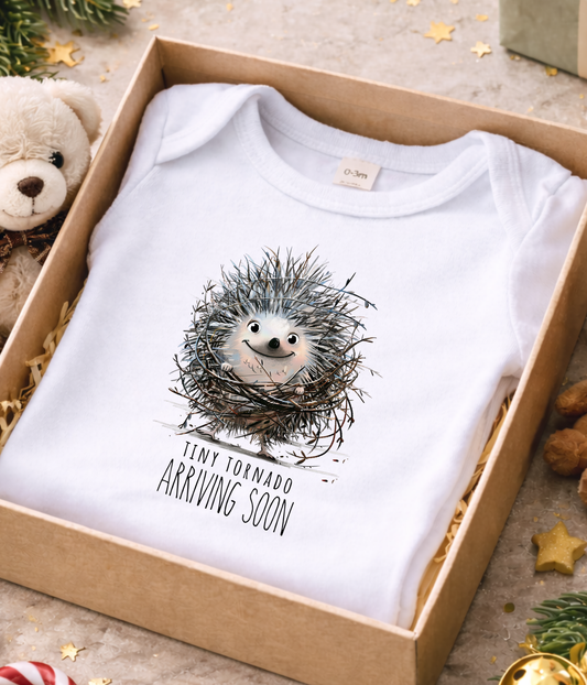 Tiny Tornado Baby Announcement Bodysuit – Funny Pregnancy Reveal Outfit