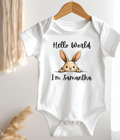 Hello World I’m [Name] – Personalized Bunny Newborn Outfit | Custom Baby Announcement Outfit | Coming Home Outfit | Baby Shower Gift