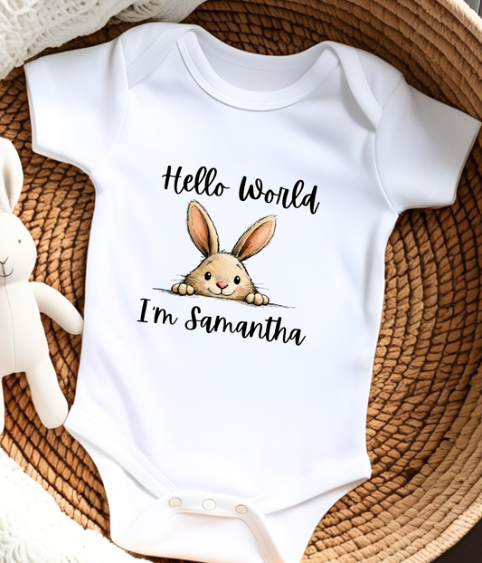 Hello World I’m [Name] – Personalized Bunny Newborn Outfit | Custom Baby Announcement Outfit | Coming Home Outfit | Baby Shower Gift