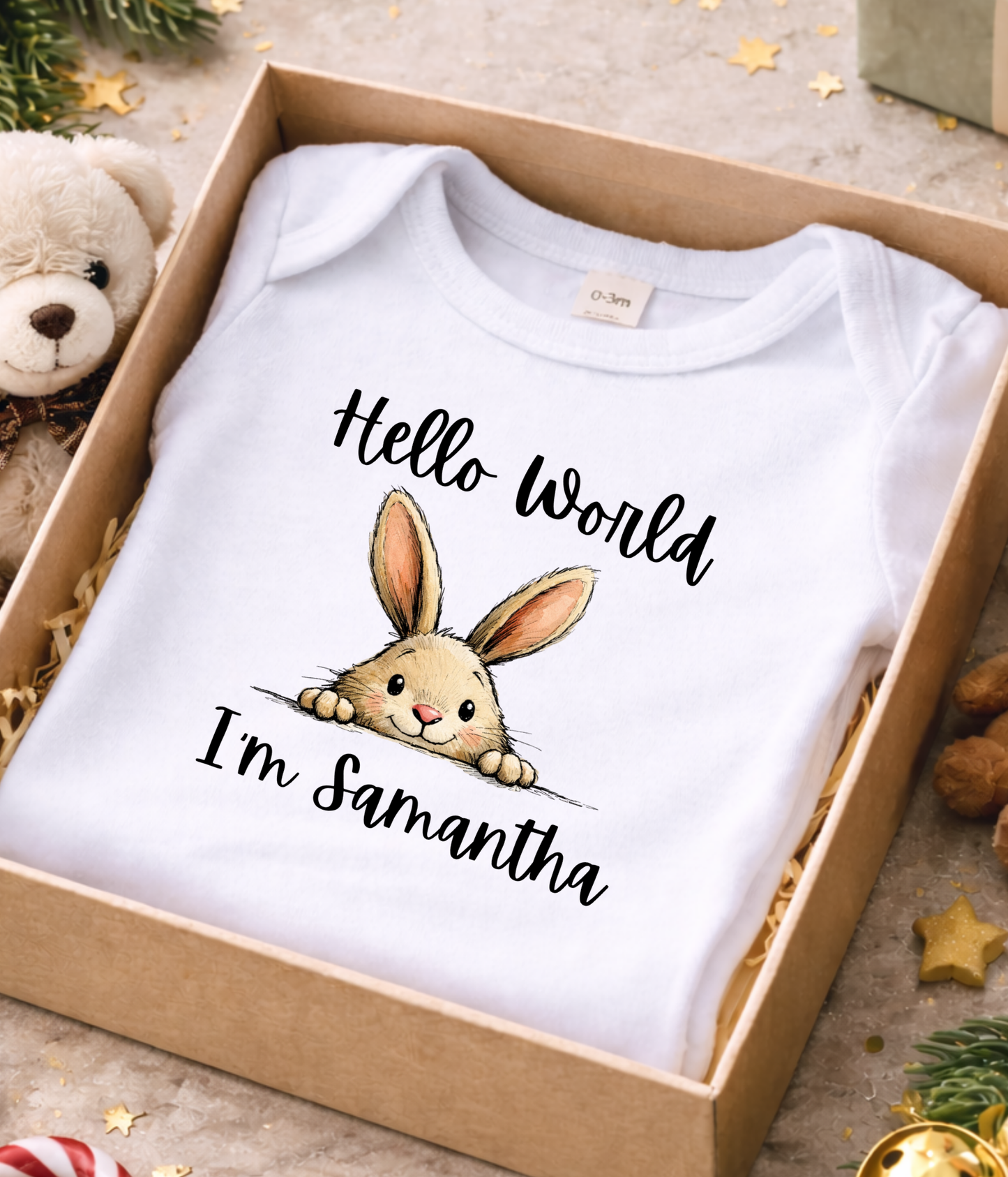 Hello World I’m [Name] – Personalized Bunny Newborn Outfit | Custom Baby Announcement Outfit | Coming Home Outfit | Baby Shower Gift