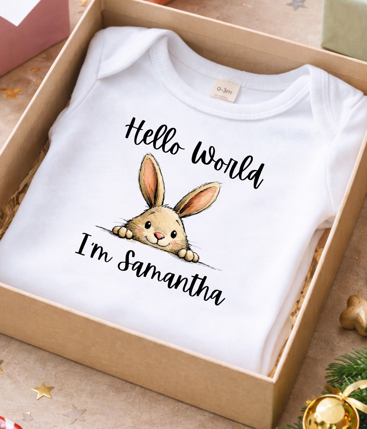 Hello World I’m [Name] – Personalized Bunny Newborn Outfit | Custom Baby Announcement Outfit | Coming Home Outfit | Baby Shower Gift