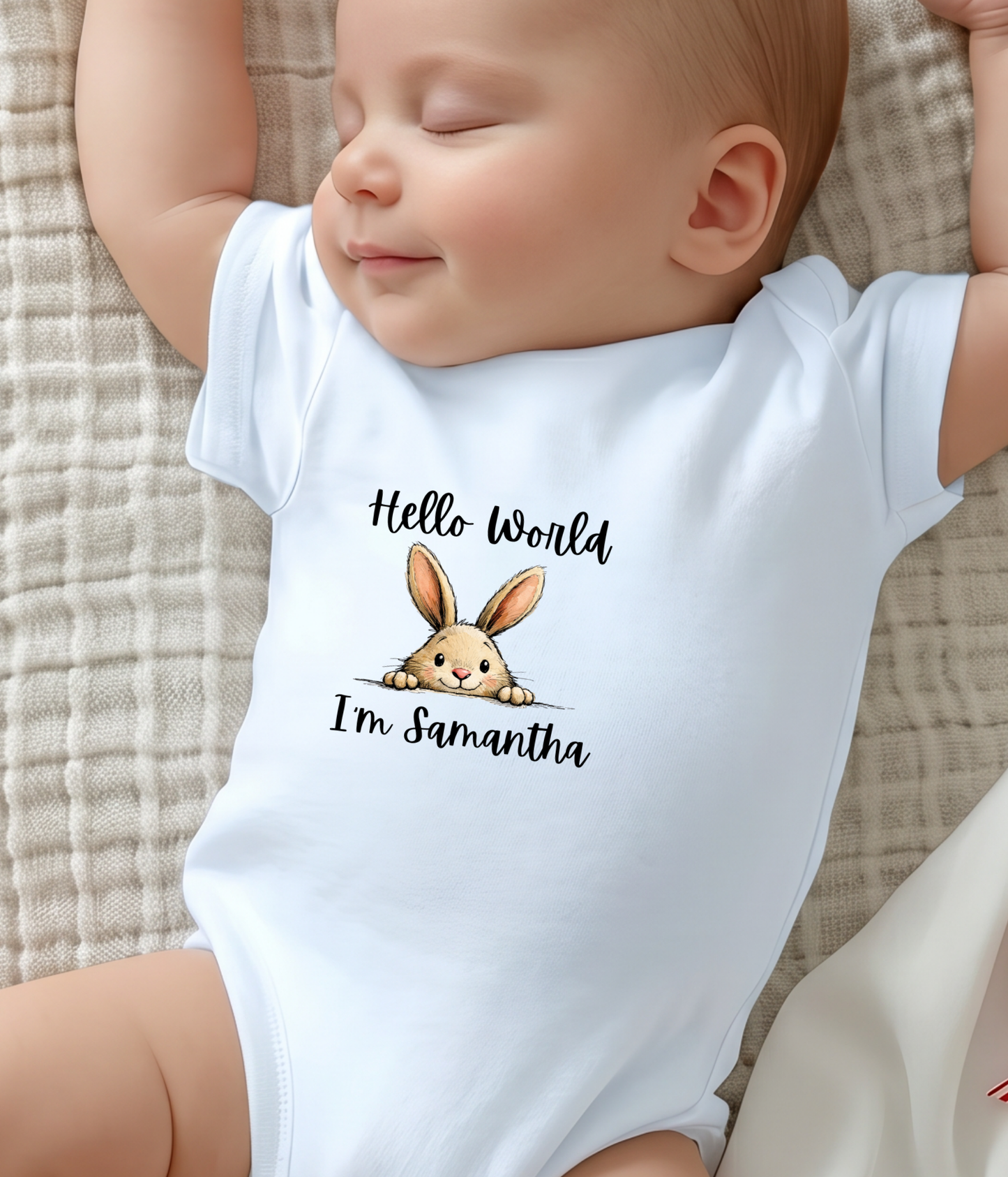 Hello World I’m [Name] – Personalized Bunny Newborn Outfit | Custom Baby Announcement Outfit | Coming Home Outfit | Baby Shower Gift