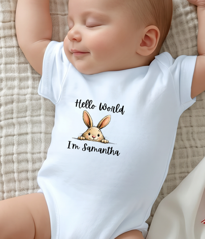 Hello World I’m [Name] – Personalized Bunny Newborn Outfit | Custom Baby Announcement Outfit | Coming Home Outfit | Baby Shower Gift
