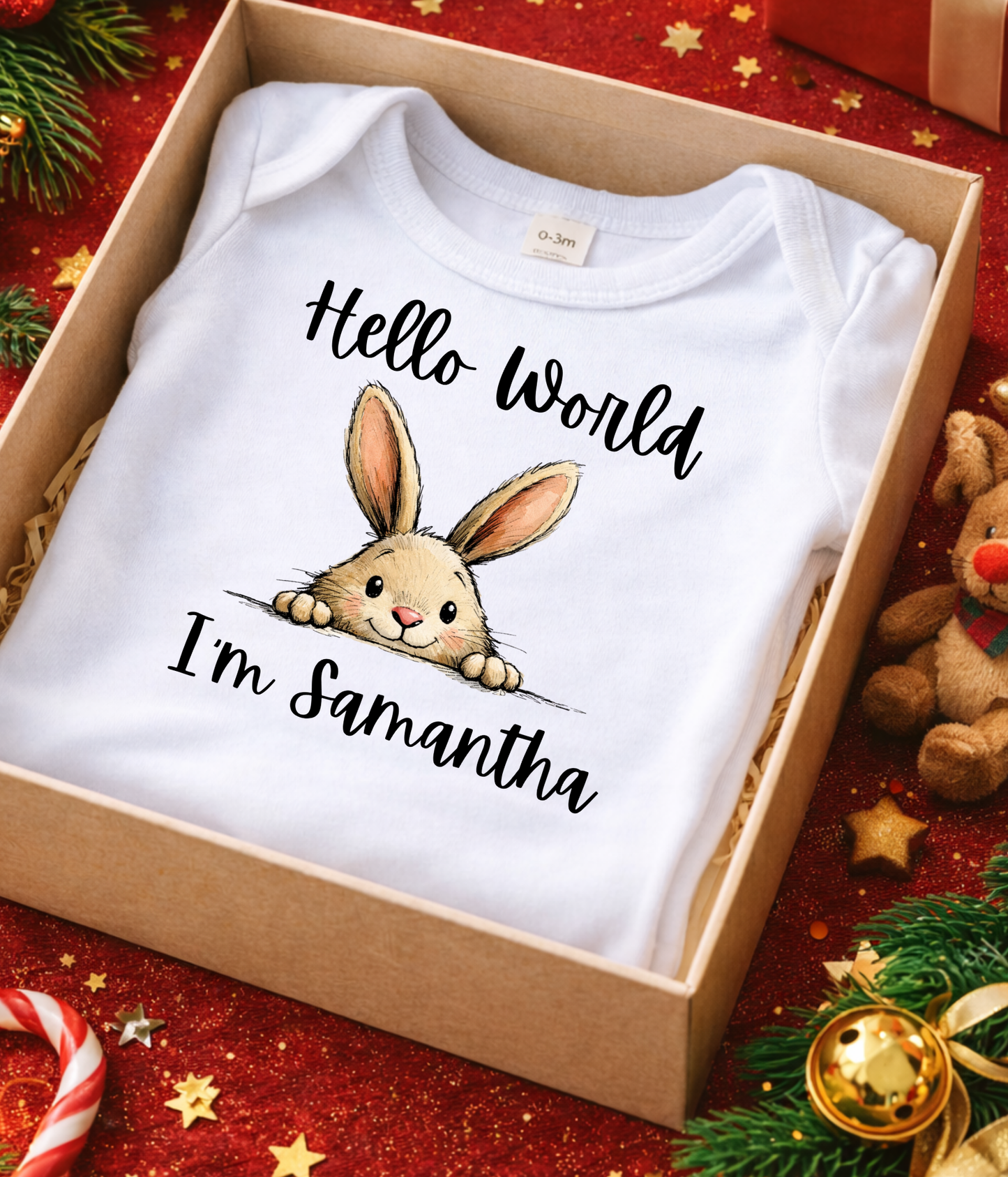 Hello World I’m [Name] – Personalized Bunny Newborn Outfit | Custom Baby Announcement Outfit | Coming Home Outfit | Baby Shower Gift