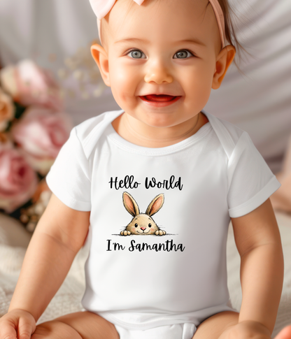 Hello World I’m [Name] – Personalized Bunny Newborn Outfit | Custom Baby Announcement Outfit | Coming Home Outfit | Baby Shower Gift