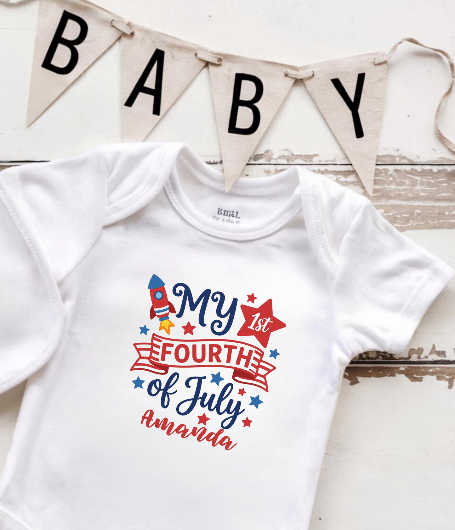 My First Fourth of July Infant Bodysuit — Personalized Baby Onesie