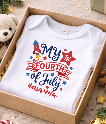 My First Fourth of July Infant Bodysuit — Personalized Baby Onesie